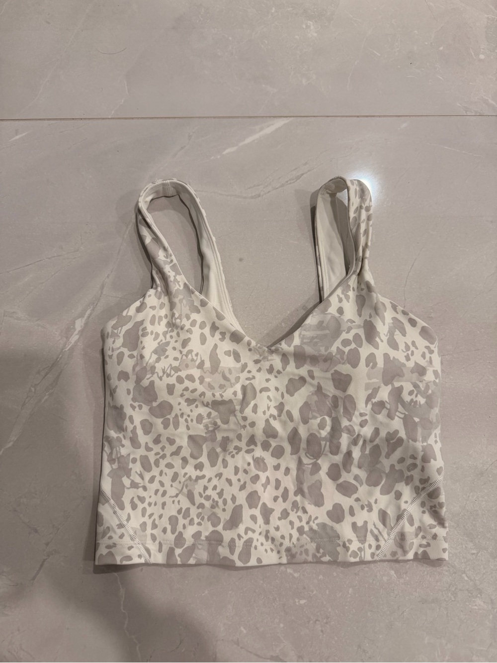 Leopard Crop Sports Bra Top in Light grey and Cream- Lulu lemon